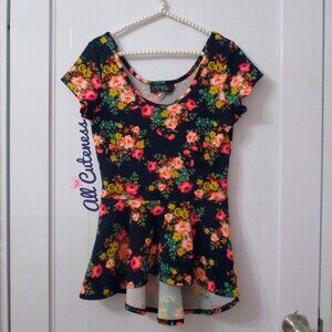Say Any Thing Floral Peplum Top Size M